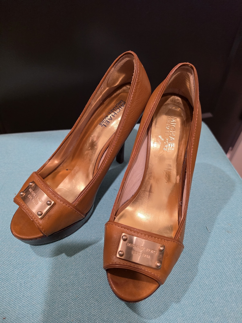 Michael Kors Women’s Brown Peep-Toe Leather Pumps